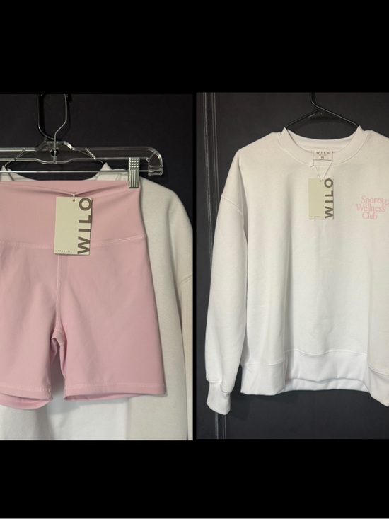 Wilo The Label Tops - NWT WILO The Label Pink Bike Shorts & White Sweatshirt SET